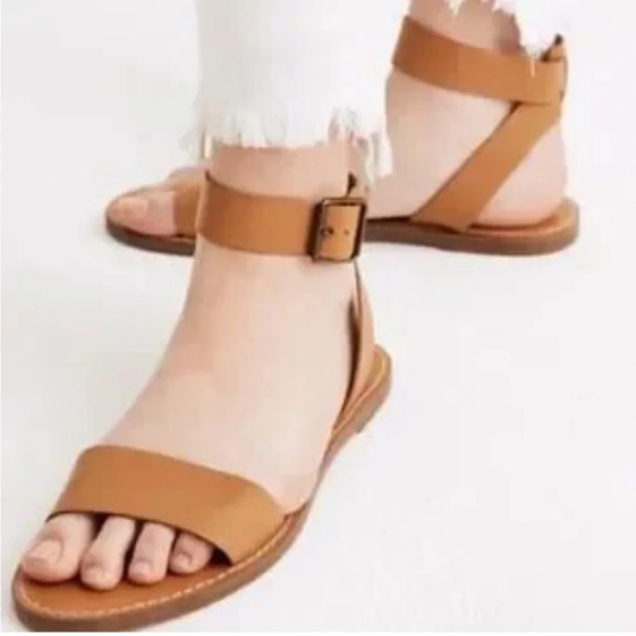 MADEWELL Woman’s Nude Leather BOARDWALK Ankle Strap Sandals Natural Buff 7.5 - Picture 2 of 9